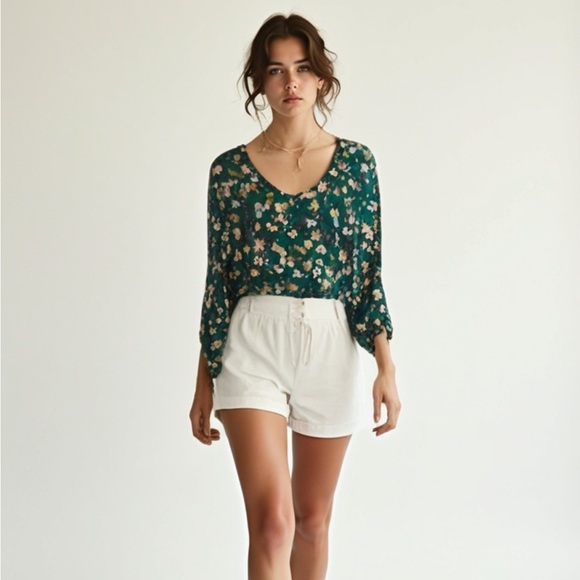 CeCe Tops - Cece Womens Textured Tie Sleeve V neck Blouse Size L